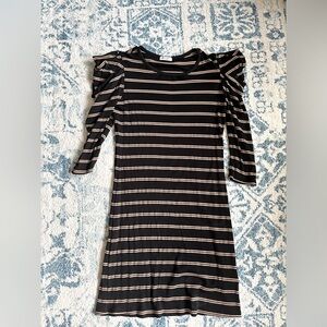 LA Made Black and Cream Striped Puff Sleeve Dress, size L